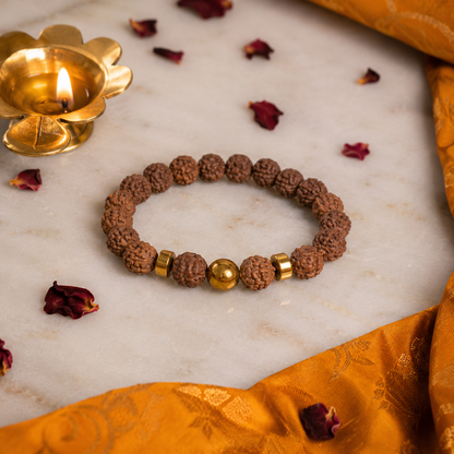 Rudraksha Bracelet with Gold Spacer Beads | Authentic 5 Mukhi Rudraksha Wrist Mala | Shukham Prosperity Bracelet