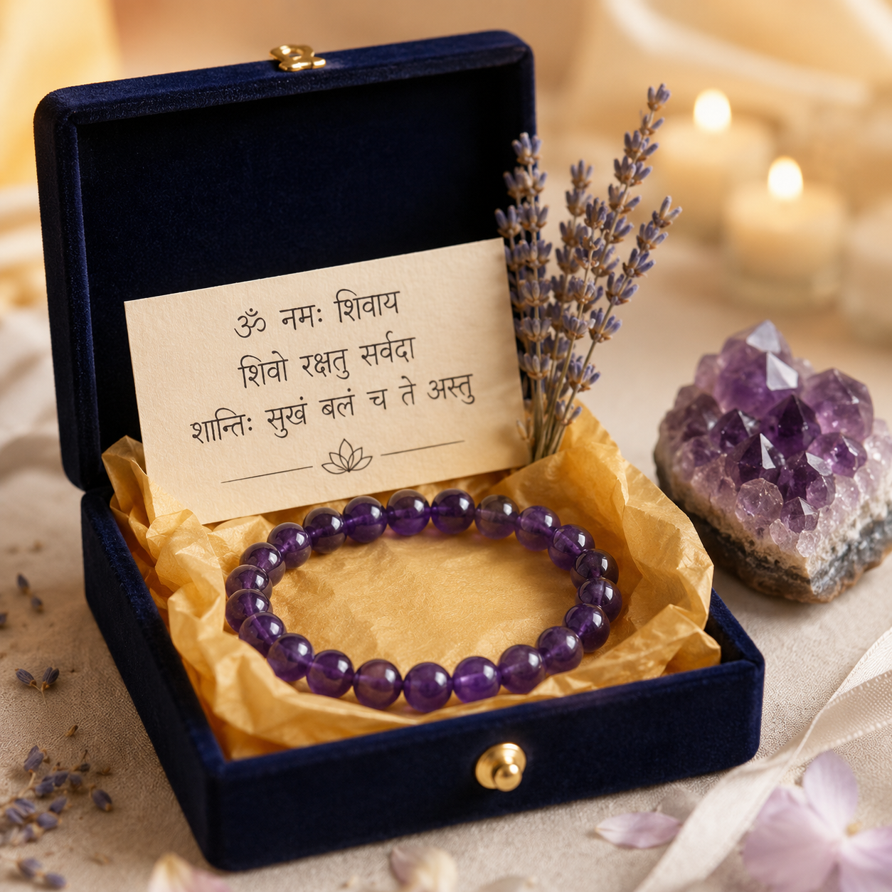 Shukham Natural Amethyst Crystal Bracelet – Polished Gemstone Beads for Positive Energy & Spiritual Protection