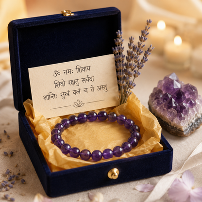 Shukham Natural Amethyst Crystal Bracelet – Polished Gemstone Beads for Positive Energy & Spiritual Protection