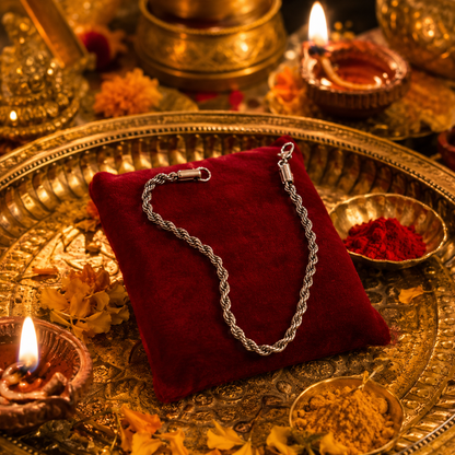 Shukham Silver Rope Chain Bracelet – Twisted Steel Spiritual Wrist Bracelet for Men & Women
