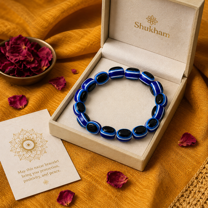 Shukham Blue Evil Eye Beads Unisex Stretch Bracelet – Nazar Protection Charm
