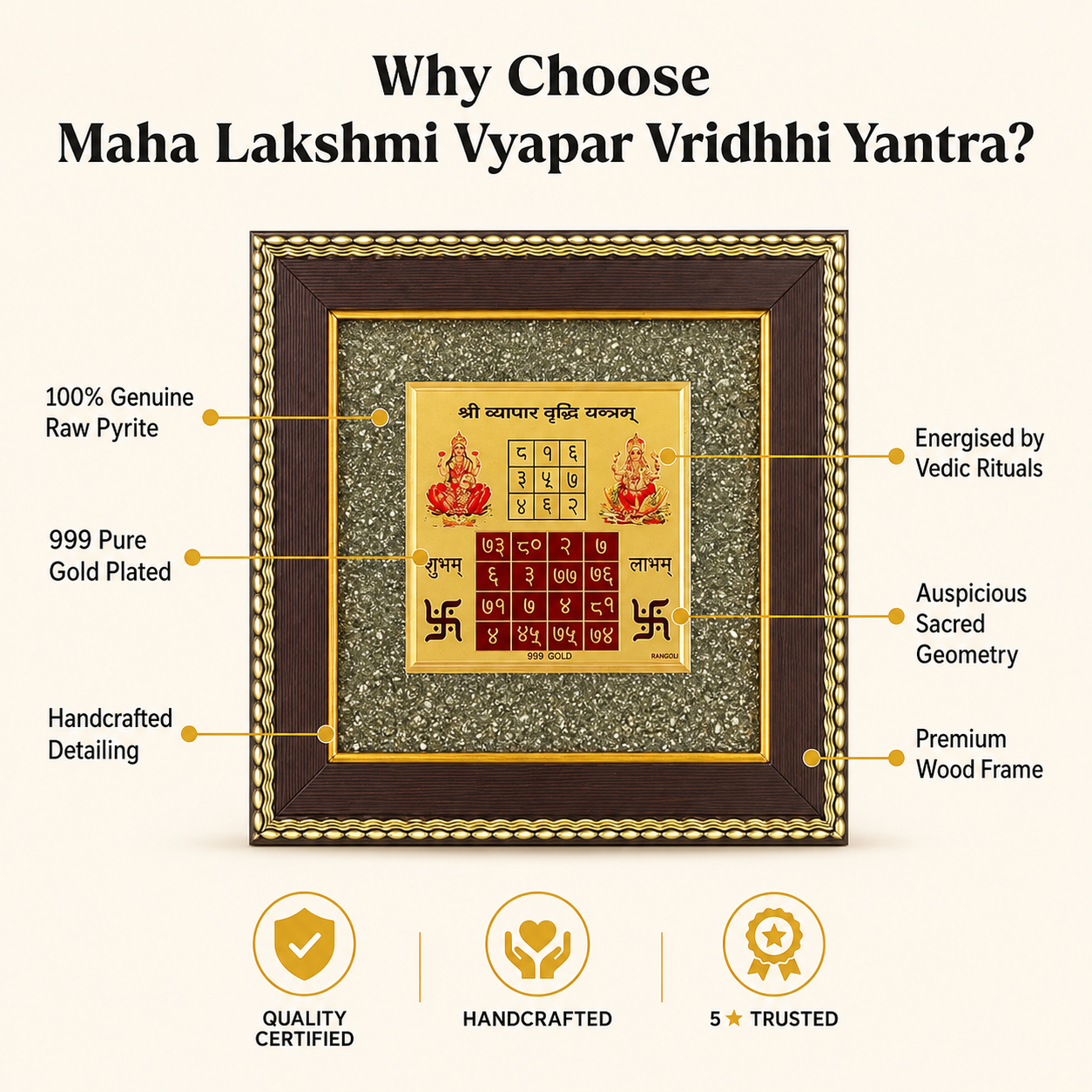 Vyapar Vridhi Yantra On Raw Pyrite Frame for Business Growth