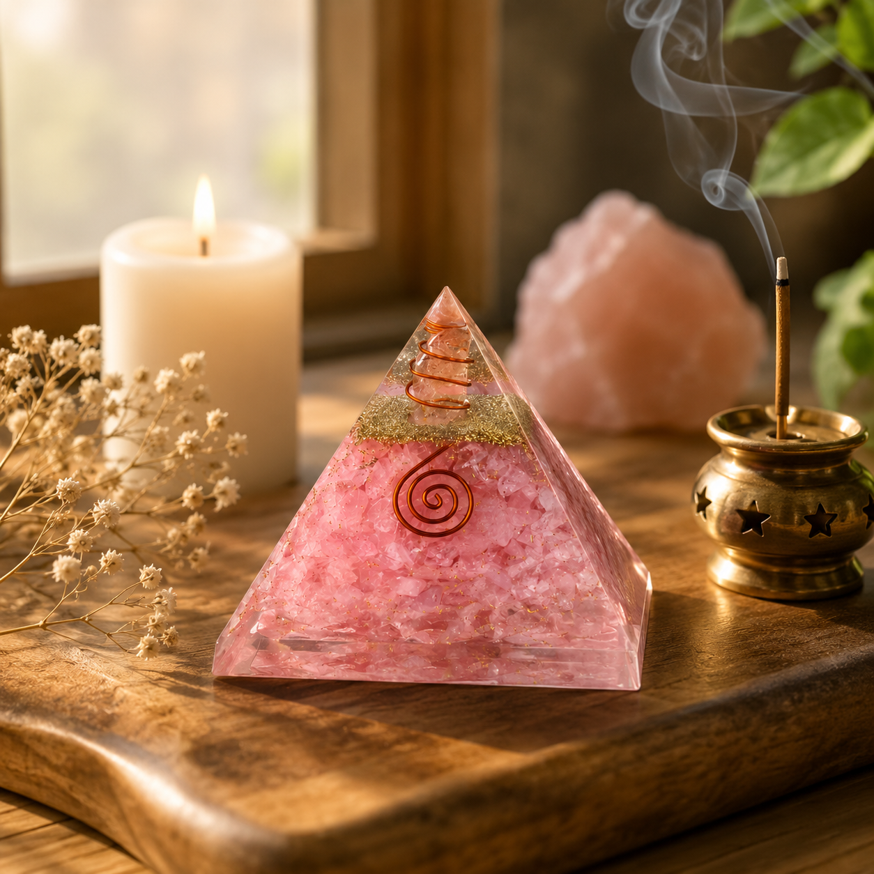 Rose Quartz Love Attraction Orgonite Pyramid