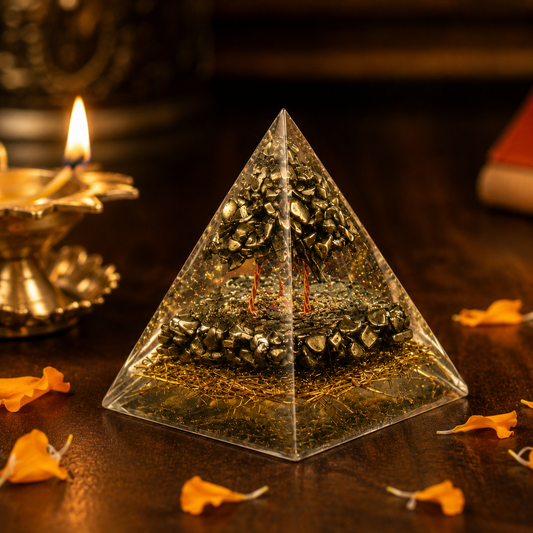Pyrite Orgonite Money Magnet Pyramid - Invite wealth and abundance
