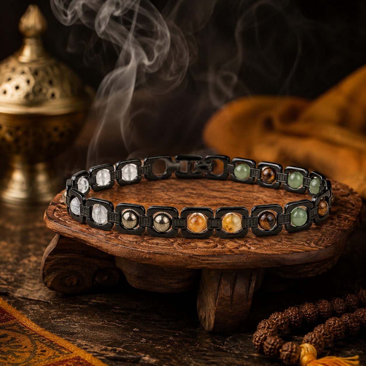 Shukham Metal Dhan Yog Bracelet Black – Multi-Stone Spiritual Wealth Bracelet for Men & Women