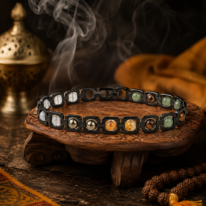 Shukham Metal Dhan Yog Bracelet Black – Multi-Stone Spiritual Wealth Bracelet for Men & Women