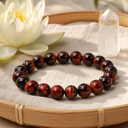 Red Tiger Eye Bracelet – Natural Gemstone Protection & Confidence Bracelet for Men & Women