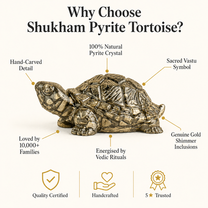 Shukham Golden Pyrite Tortoise Figurine | Vastu Feng Shui Prosperity Idol for Home Puja
