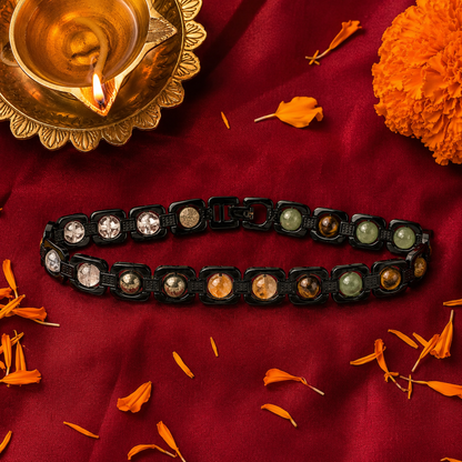 Shukham Metal Dhan Yog Bracelet Black – Multi-Stone Spiritual Wealth Bracelet for Men & Women