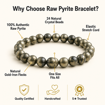 Raw Pyrite Bracelet – 24 Bead Authentic Crystal Bracelet for Prosperity & Abundance