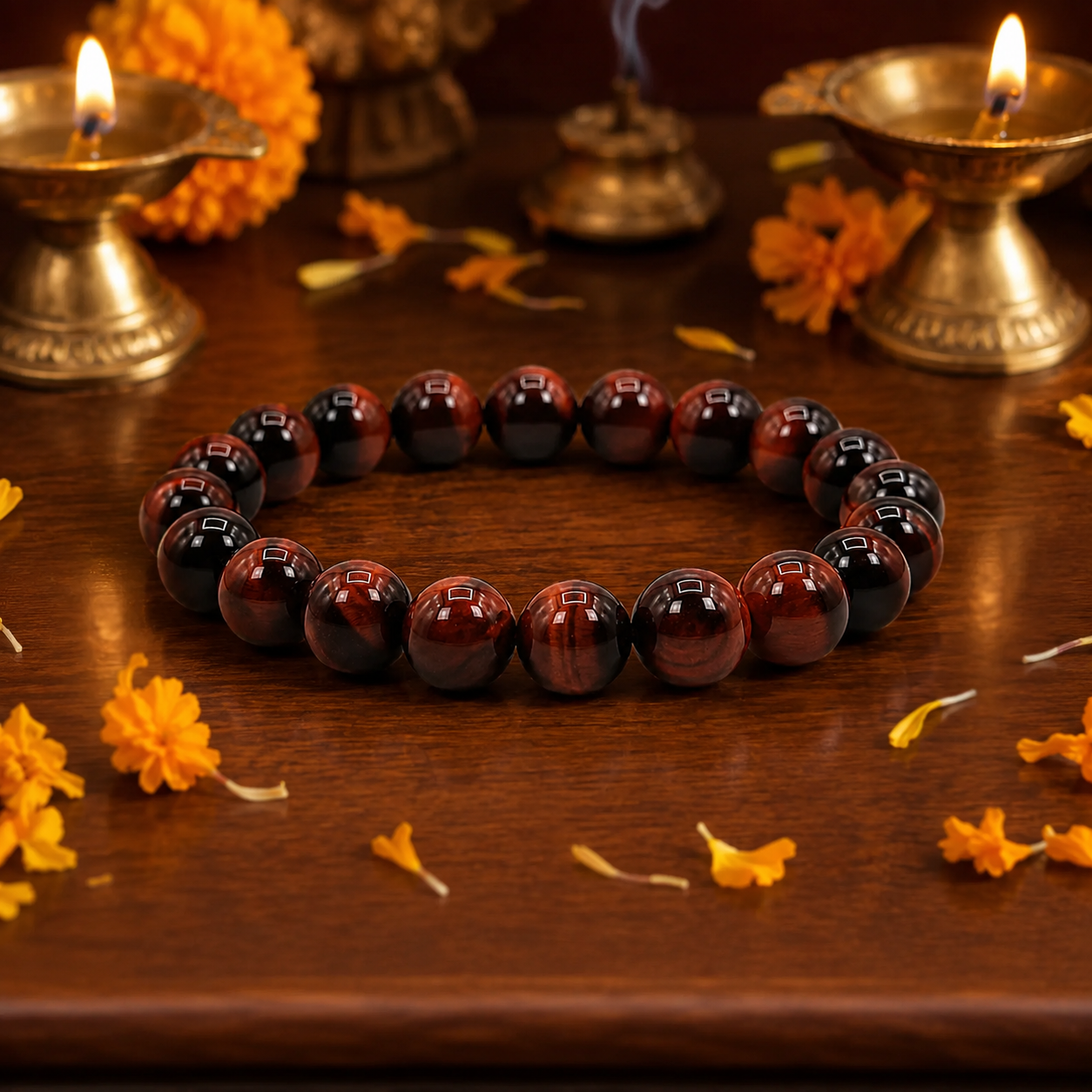 Red Tiger Eye Beaded Bracelet – Natural Gemstone Spiritual Protection Bracelet by Shukham