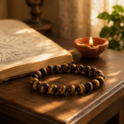 Tiger Eye Stone Bracelet – Natural Gemstone Bead Bracelet for Protection, Confidence & Vastu Harmony