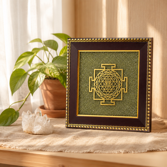 Sri Yantra On Raw Pyrite Frame for Sacred Energy - Invite abundance and divine energy into your home