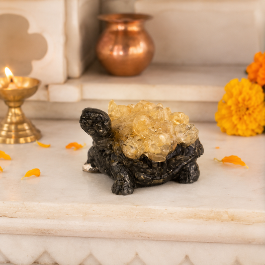 Shukham Citrine Crystal Tortoise Idol – Natural Gemstone Prosperity Figurine for Wealth & Vastu