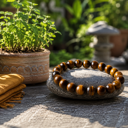 Tiger Eye Stone Bracelet – Natural Gemstone Bead Bracelet for Protection, Confidence & Vastu Harmony