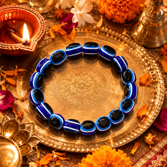 Shukham Blue Evil Eye Beads Unisex Stretch Bracelet – Nazar Protection Charm