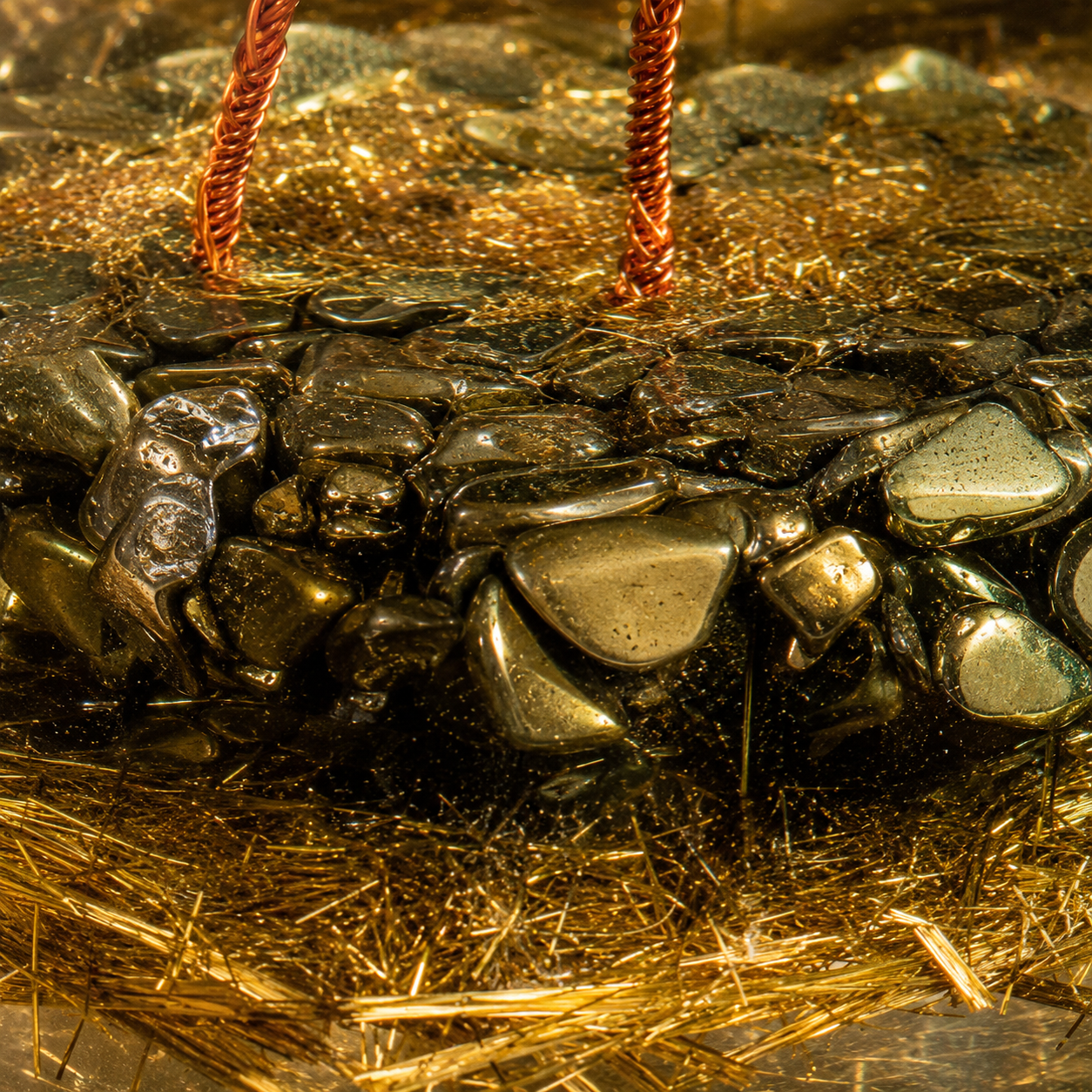 Pyrite Orgonite Pyramid | Prosperity & Abundance Energy Pyramid with Gold Rutile & Copper Coil