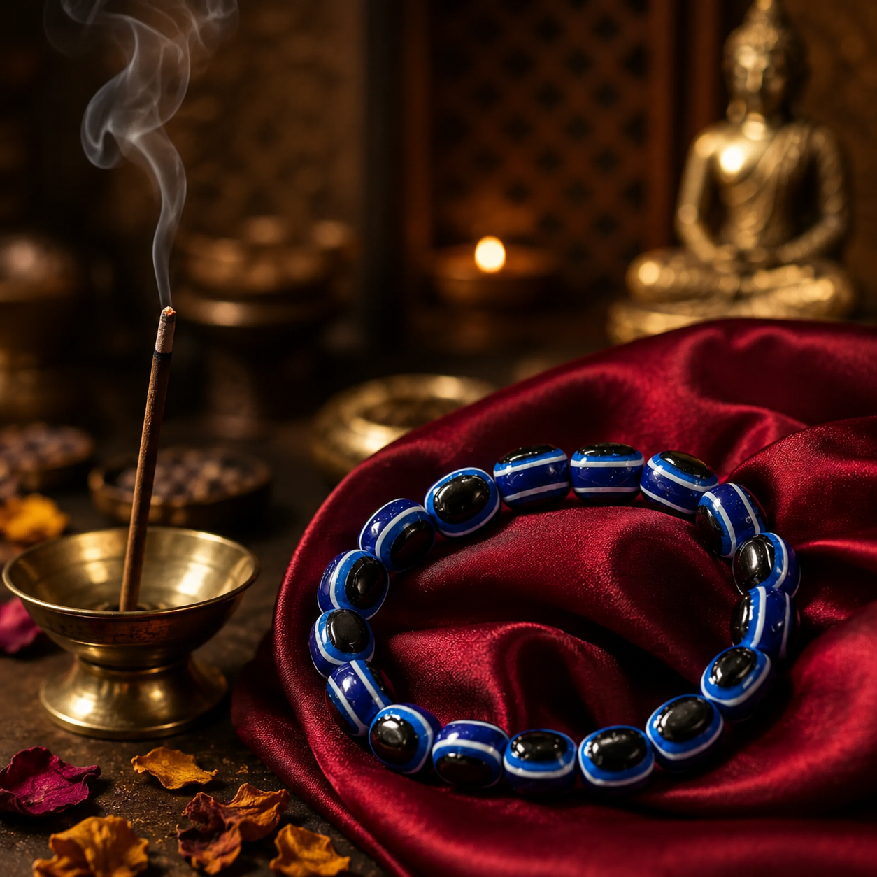 Shukham Blue Evil Eye Beads Unisex Stretch Bracelet – Nazar Protection Charm