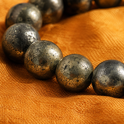 Raw Pyrite Bracelet – 24 Bead Authentic Crystal Bracelet for Prosperity & Abundance