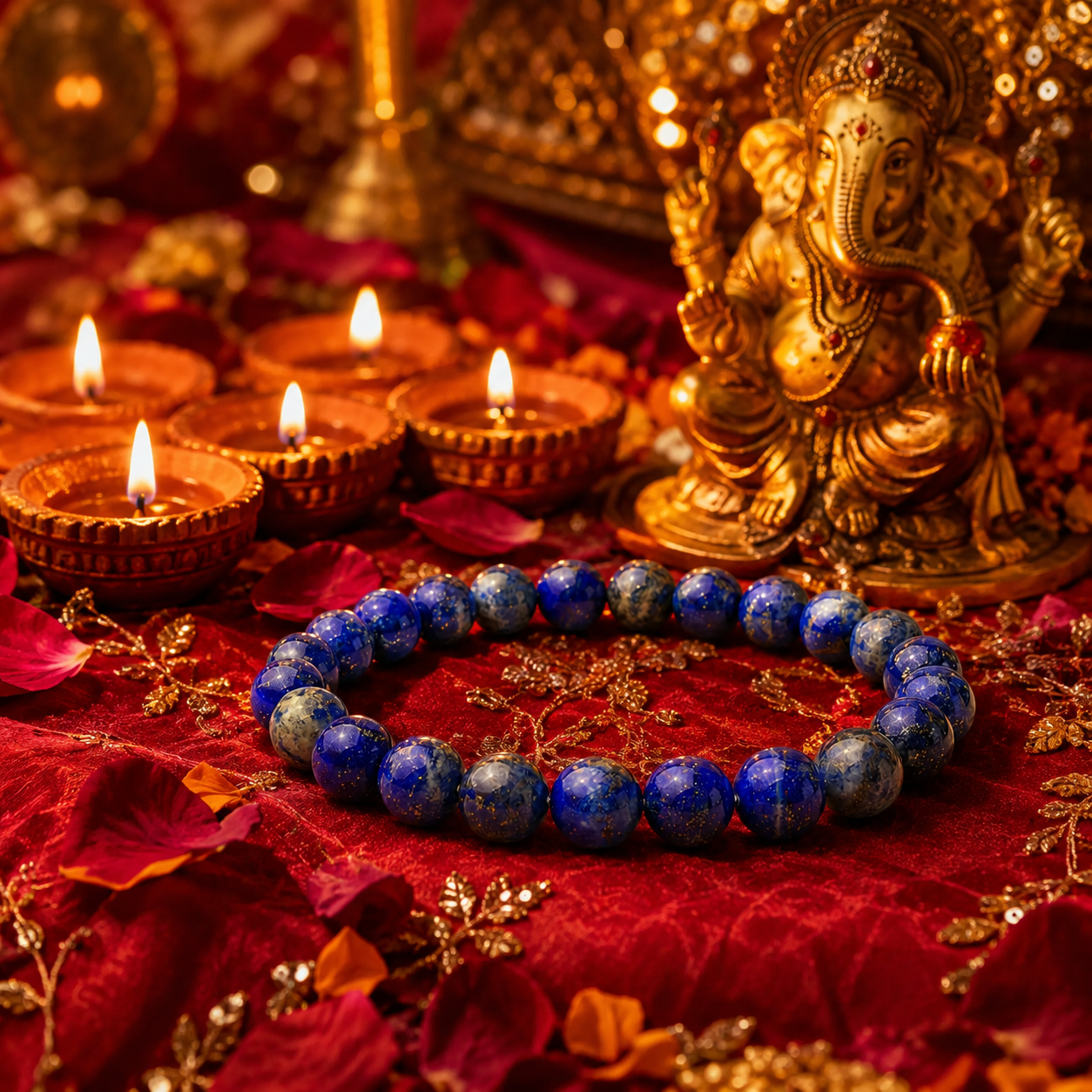Shukham Natural Lapis Lazuli Crystal Bead Bracelet – Stone of Wisdom & Truth | Spiritual Healing Bracelet