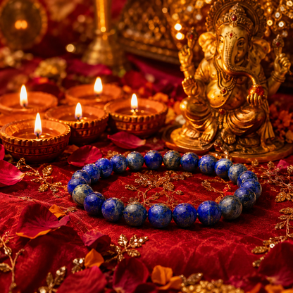 Shukham Natural Lapis Lazuli Crystal Bead Bracelet – Stone of Wisdom & Truth | Spiritual Healing Bracelet