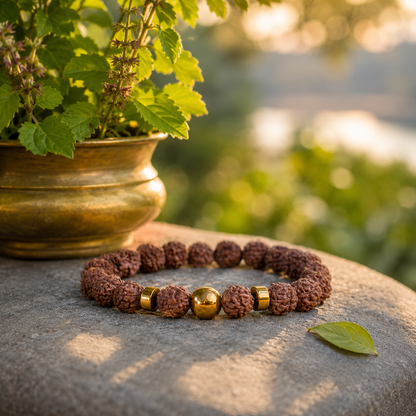 Rudraksha Bracelet with Gold Spacer Beads | Authentic 5 Mukhi Rudraksha Wrist Mala | Shukham Prosperity Bracelet