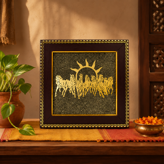 Maha Lakshmi Seven Horses Pyrite Frame - Invite boundless prosperity and unstoppable energy into your home