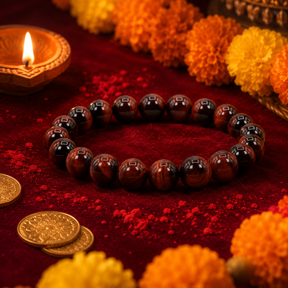 Red Tiger Eye Beaded Bracelet – Natural Gemstone Spiritual Protection Bracelet by Shukham