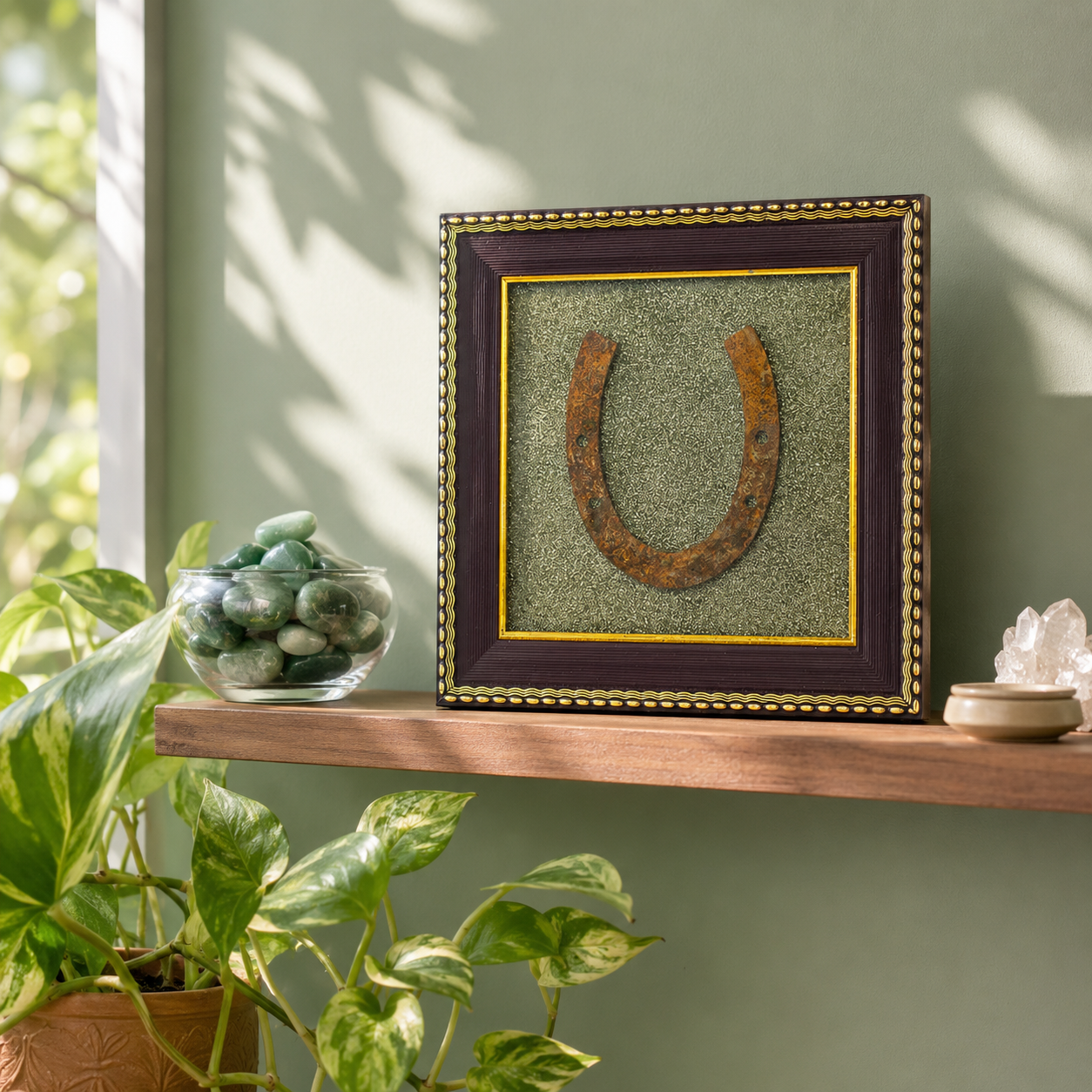 Ghode ki Naal Raw Pyrite Frame -  Ward off negativity with this striking Kala Ghoda Naal
