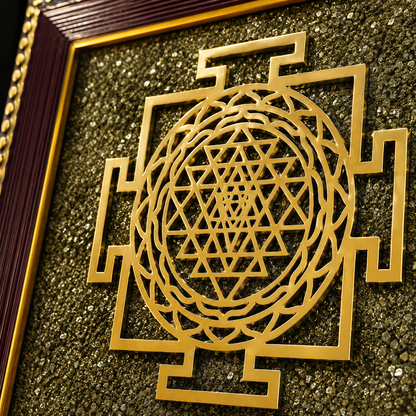Sri Yantra On Raw Pyrite Frame for Sacred Energy - Invite abundance and divine energy into your home