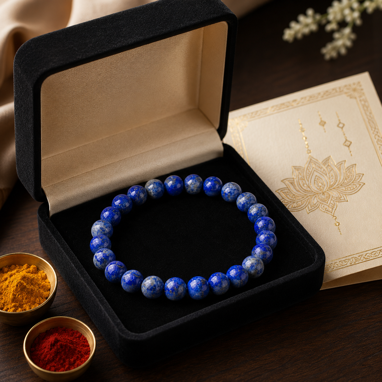 Shukham Natural Lapis Lazuli Crystal Bead Bracelet – Stone of Wisdom & Truth | Spiritual Healing Bracelet