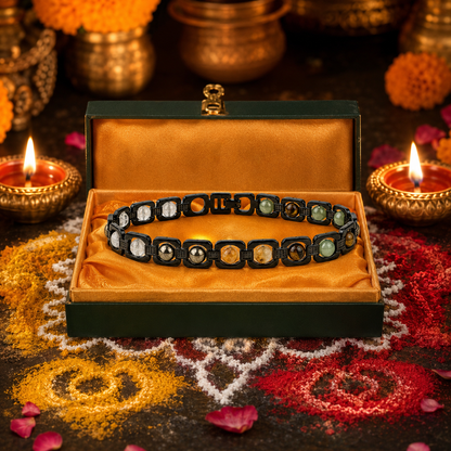 Shukham Metal Dhan Yog Bracelet Black – Multi-Stone Spiritual Wealth Bracelet for Men & Women