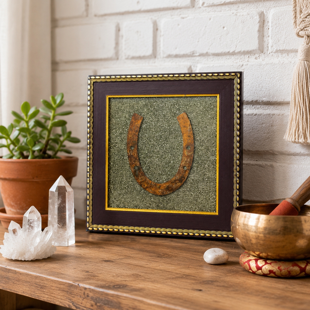 Ghode ki Naal Raw Pyrite Frame -  Ward off negativity with this striking Kala Ghoda Naal